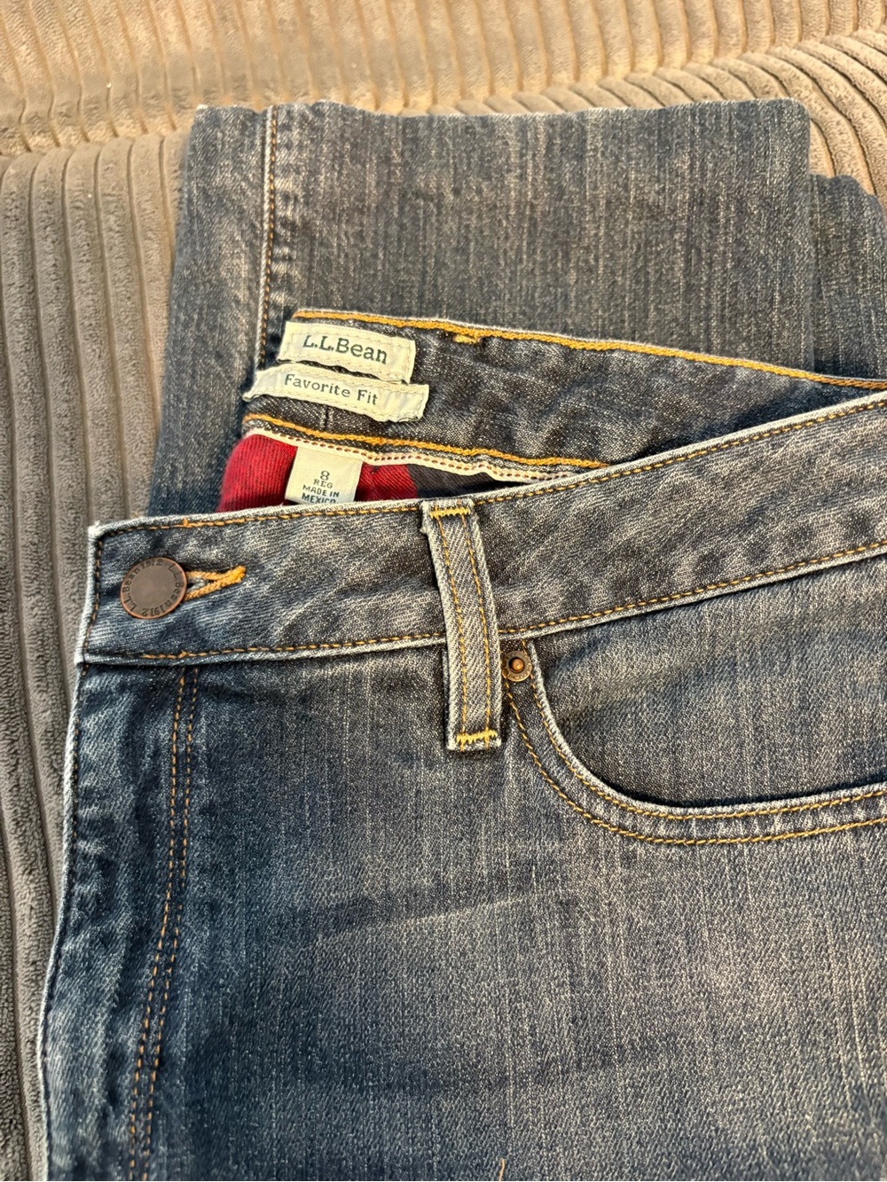 Women’s LLBean Buffalo plaid flannel lined jeans size 8 regular